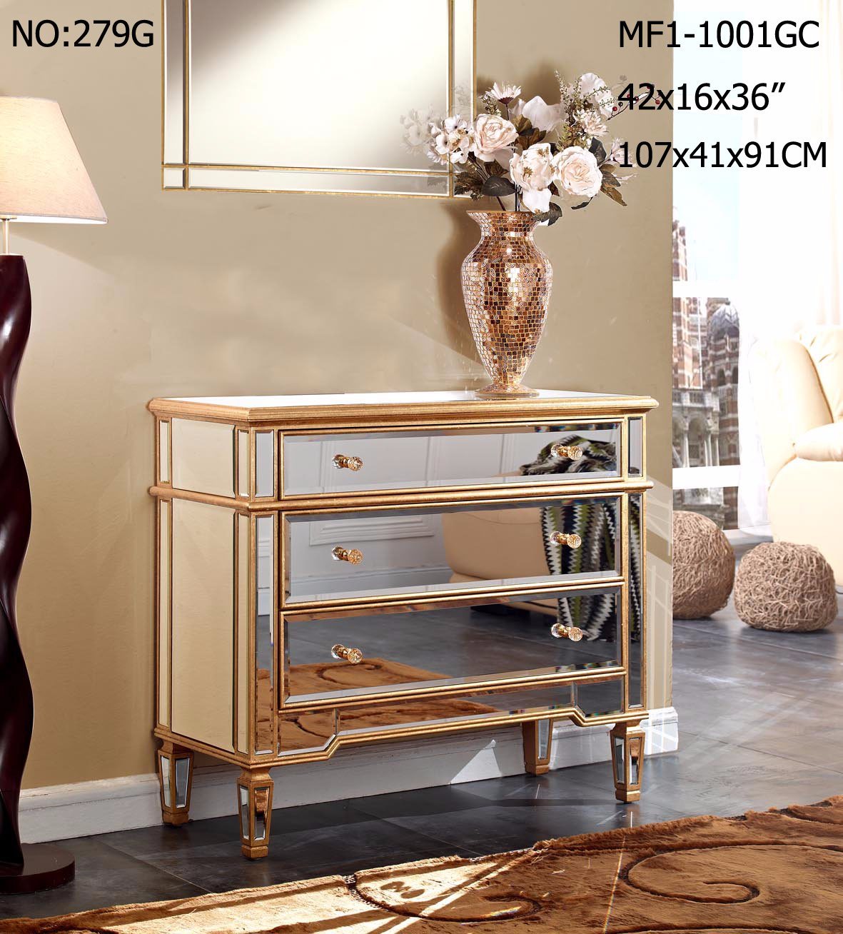 Modern Living Mirrored Furniture Drawer Cabinet