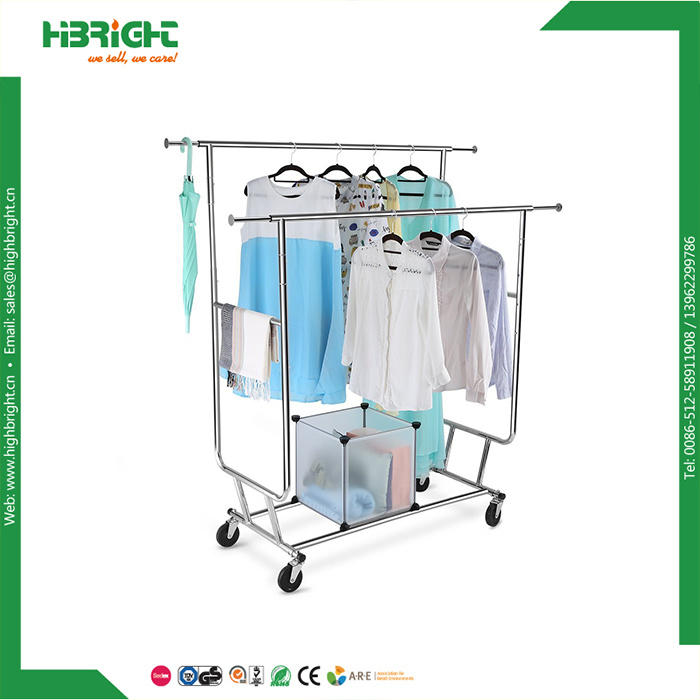 Single Bar Folding Chrome Clothes Display Rack