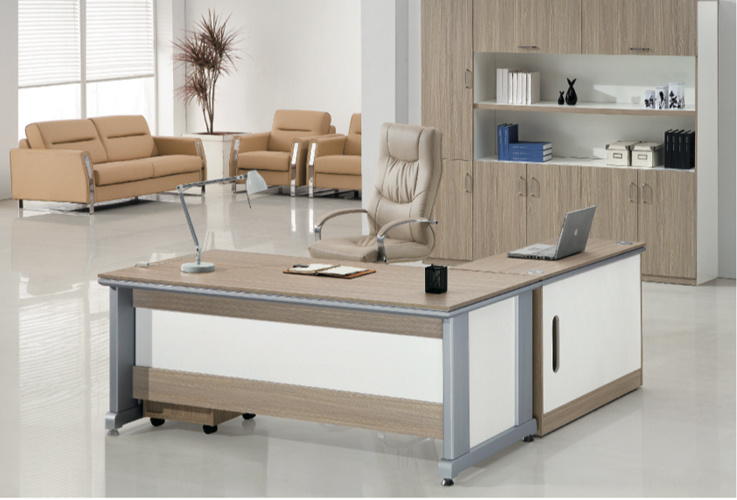 Office L Shaped Wood Table with Mobile Cabinet