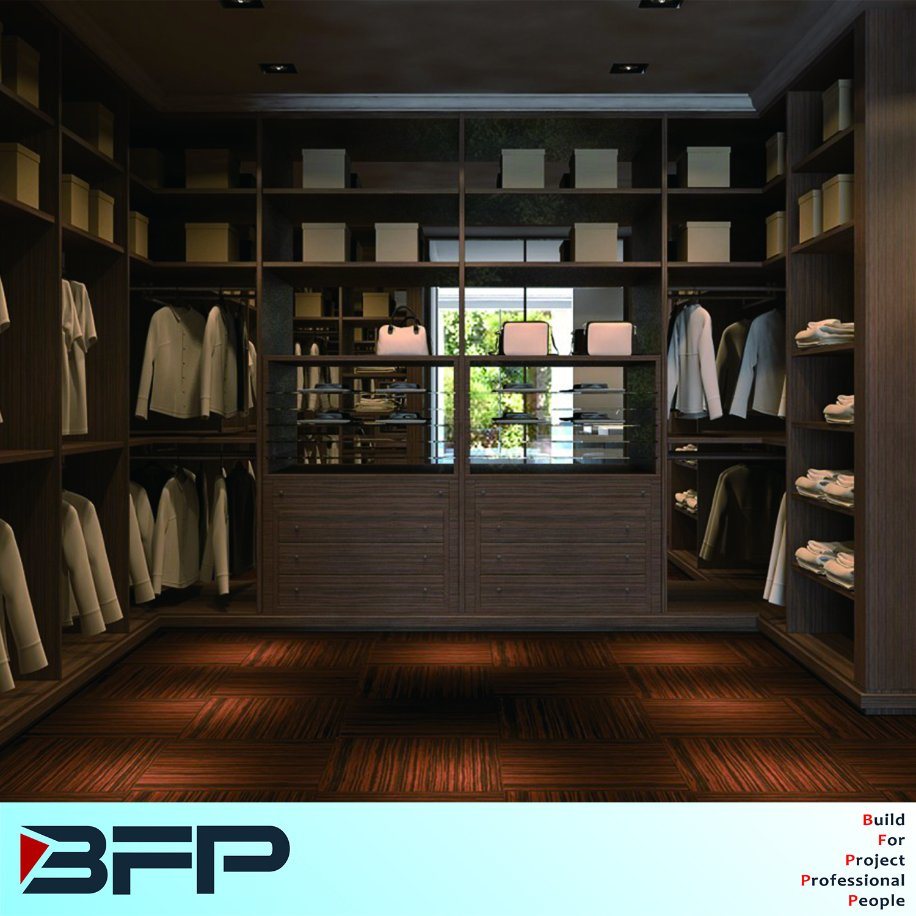 Wood Grain Walk in Wardrobe High End Furniture Closet