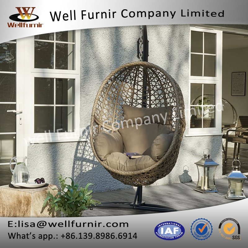 Well Furnir T-048 Proof Powder Coating Long Longvity Relaxing Hanging Rattan Pod Chair with Cushion