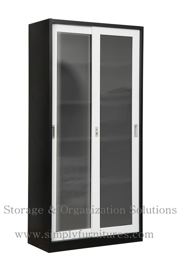 Metal Filing Cabinet with Glass Sliding Door