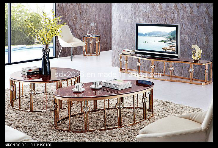 Modern Marble Paper Oval Coffee Table with Gold Stainless Steel