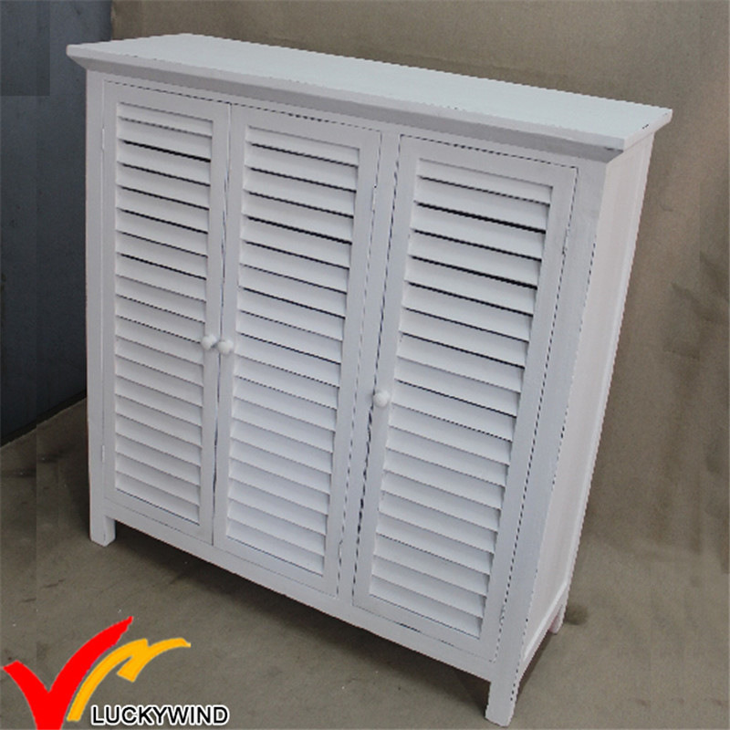 White Shutter 3 Doors Antique Style Wooden Shoe Cabinet