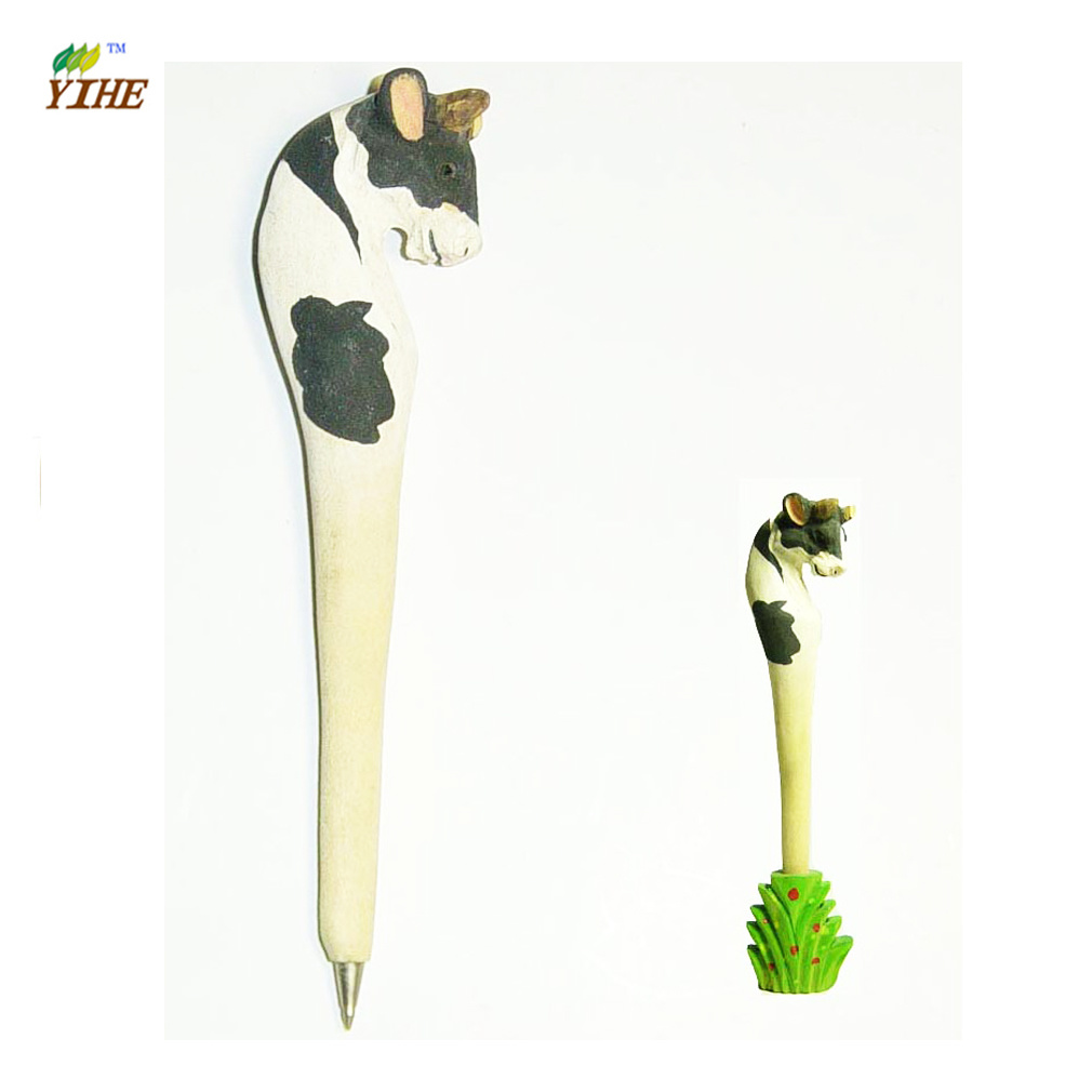 Wood Craft Ballpen with Lovely Wooden Anima Carved and Painted by Hand