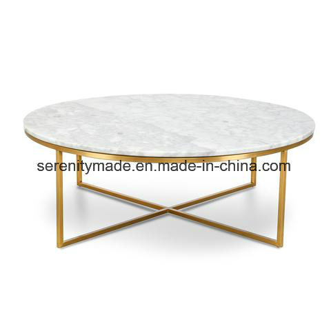 Stainless Steel Frame Round White Marble Top Living Room Coffee Table