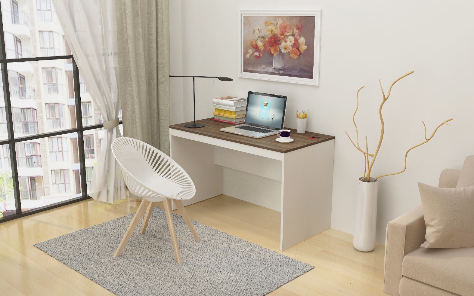 Simple Wooden Writting Computer Desk with Cabinet