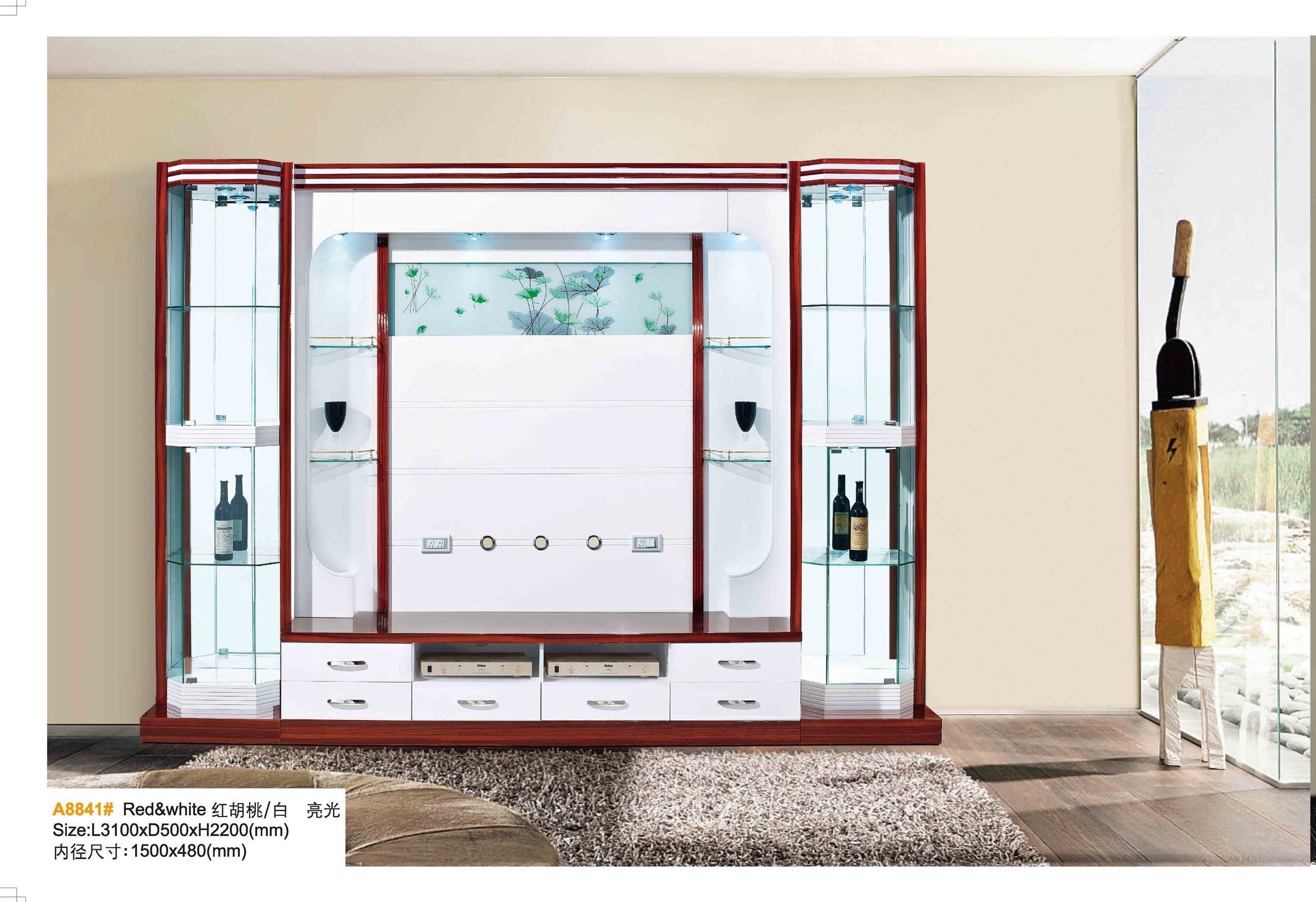 Living Room U Shape Wood TV Hall Cabinet with Glass Shelf