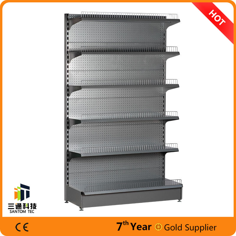 Single Side Back Plain Gondola Supermarket Shelf with Fence