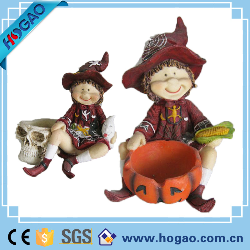 Polyresin Crafts Halloween Decoration Girl Pumpkin Figurine