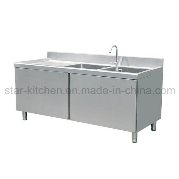 C01-B04 Stainless Steel Double Kitchen Sink Cabinet with Left Grooved Board