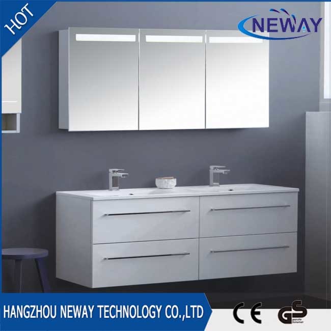 Modern PVC Wall Waterproof Bathroom Cabinet with Double Basin