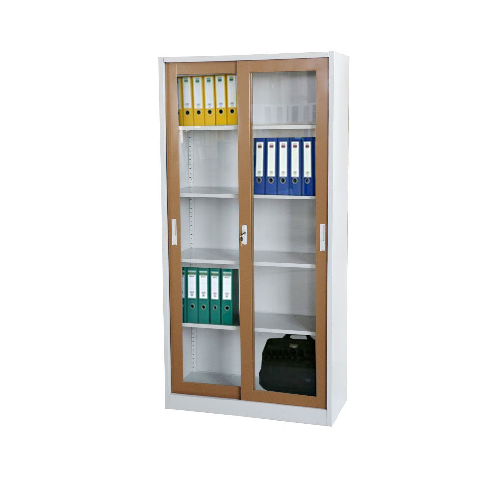 Fas-018 Glass Door Office Cupboard Steel Bookcase Metal Filing Cabinet