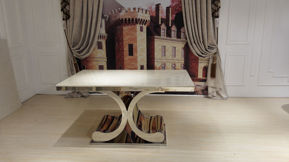 20mm Marble Top Dining Table with X Shape Stainless Steel