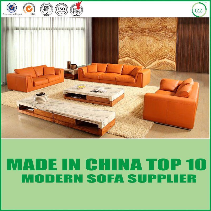 Office Furniture Genuine Leather Wooden Sofa