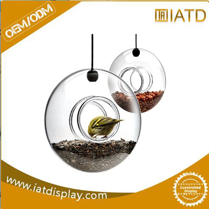 Custom Hanging Plastic Acrylic Bird Round Feeder for Storing Food