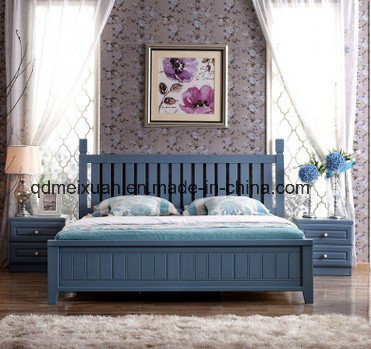 Korean Rural Bed Ivory White Blue Mediterranean Marital Bed Contemporary and Contracted (M-X3324)