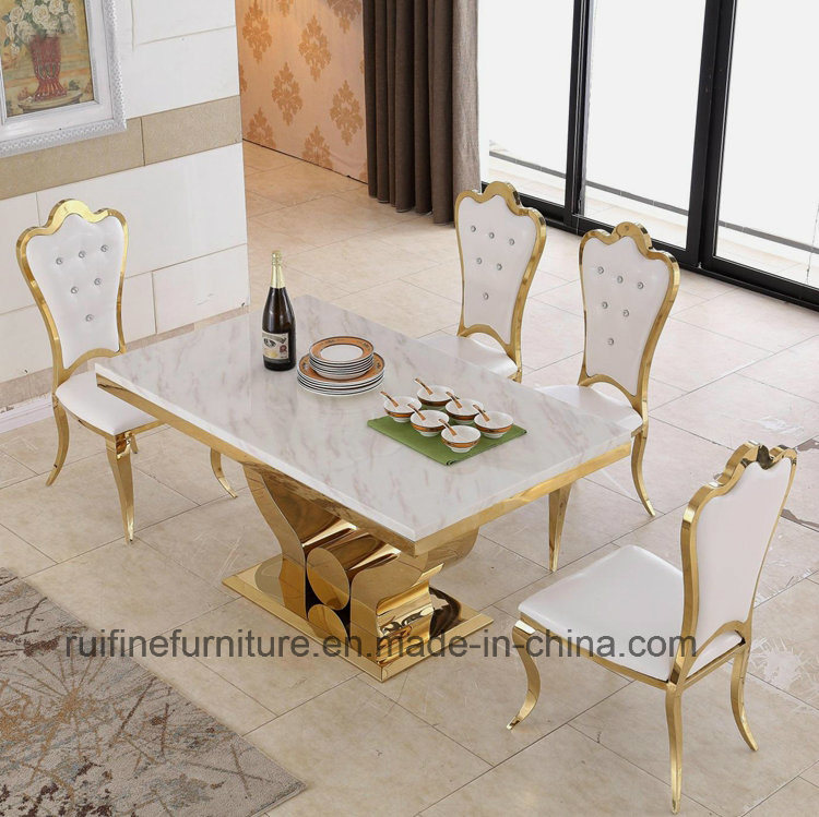 Modern Dining Room Furniture Stainless Steel Gold Marble Dining Table Sets