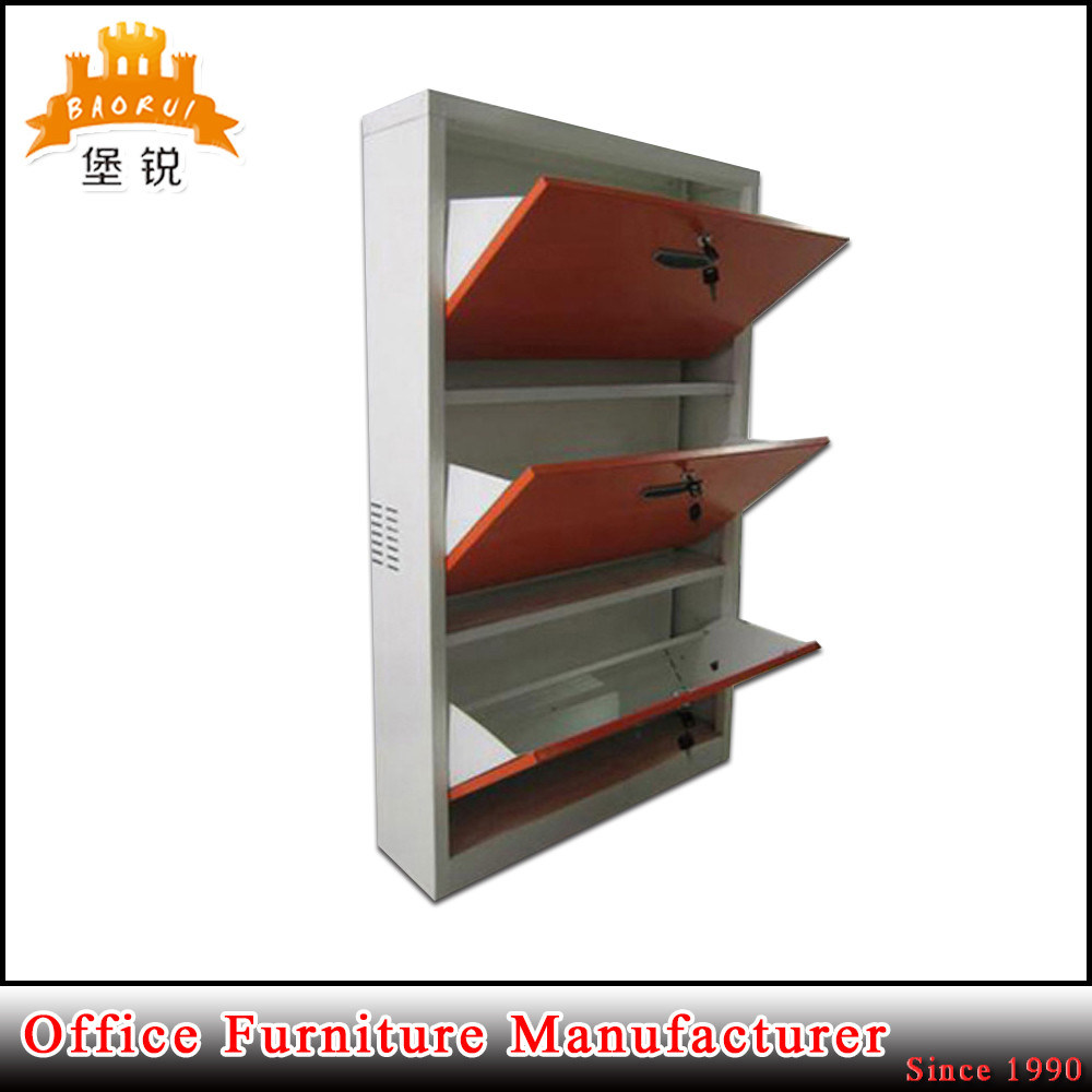 Wholesale Living Room Furniture 3-Tier Knock Down Structure Metal Shoe Rack Cabinet