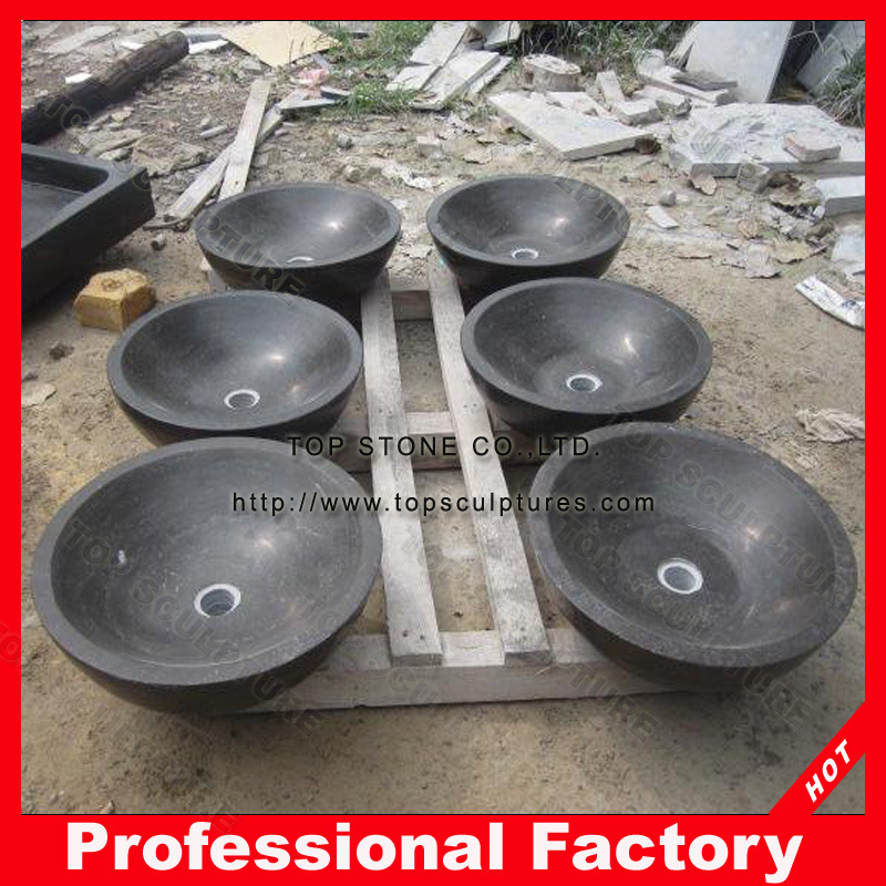 Round Shape Black Granite Stone Sinks for Bathroom