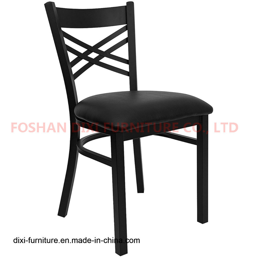 Restaurant Furniture Black Cross Back Metal Restaurant Chair with Black Vinyl Seat