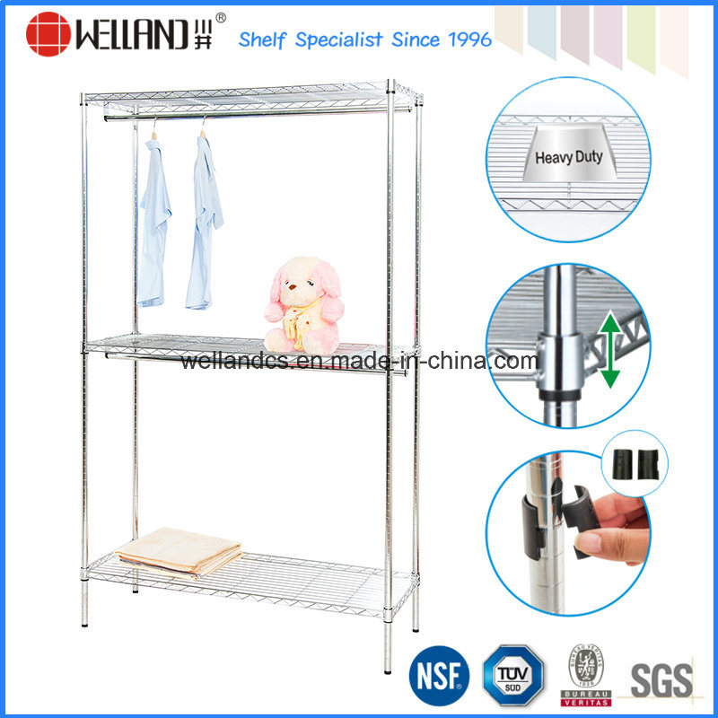 NSF DIY 3 Tiers Chrome Metal Wire Wardrobe Garment Rack Shelf