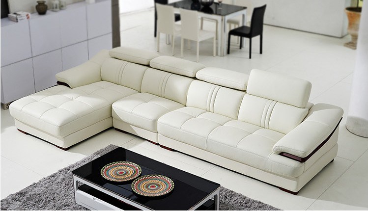 3+Chaise Design Classic Pure White Leather Sofa