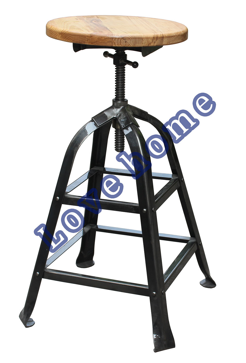 Industrial Turner Wooden Metal Rotatable Bar Stool