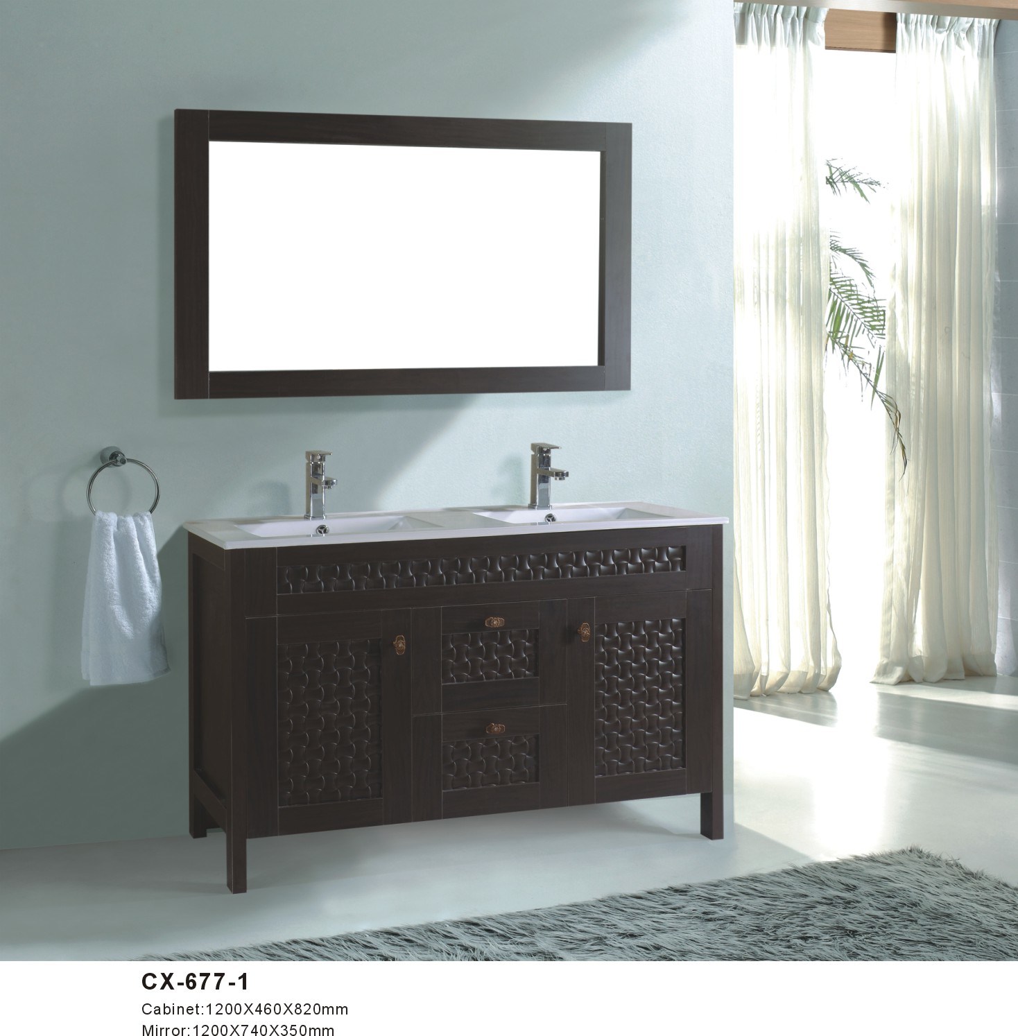 120cm Wide Double Basin PVC Bathroom Cabinet with Black Color