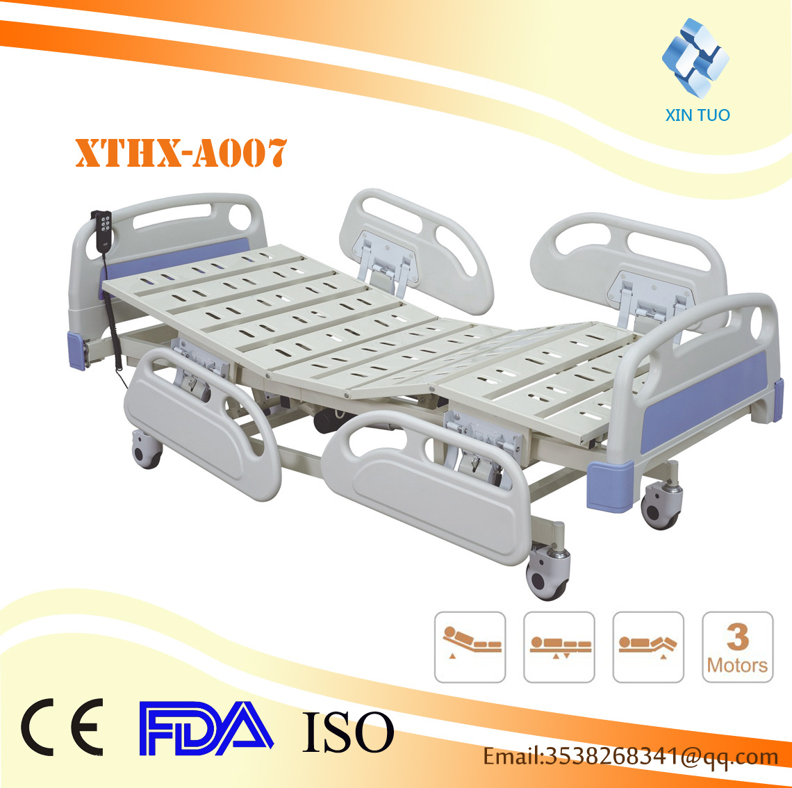 Ce ISO FDA Three Function ABS Guardrail Electric Hospital Bed
