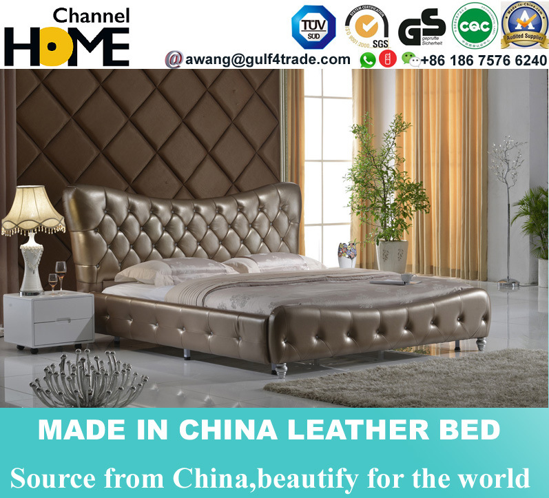 Modern Design King Size Button Tufted Leather Bed (HC337)