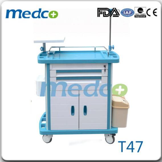 Medical Plastic Treatment Cart, Hospital ABS Emergency Patient Trolley