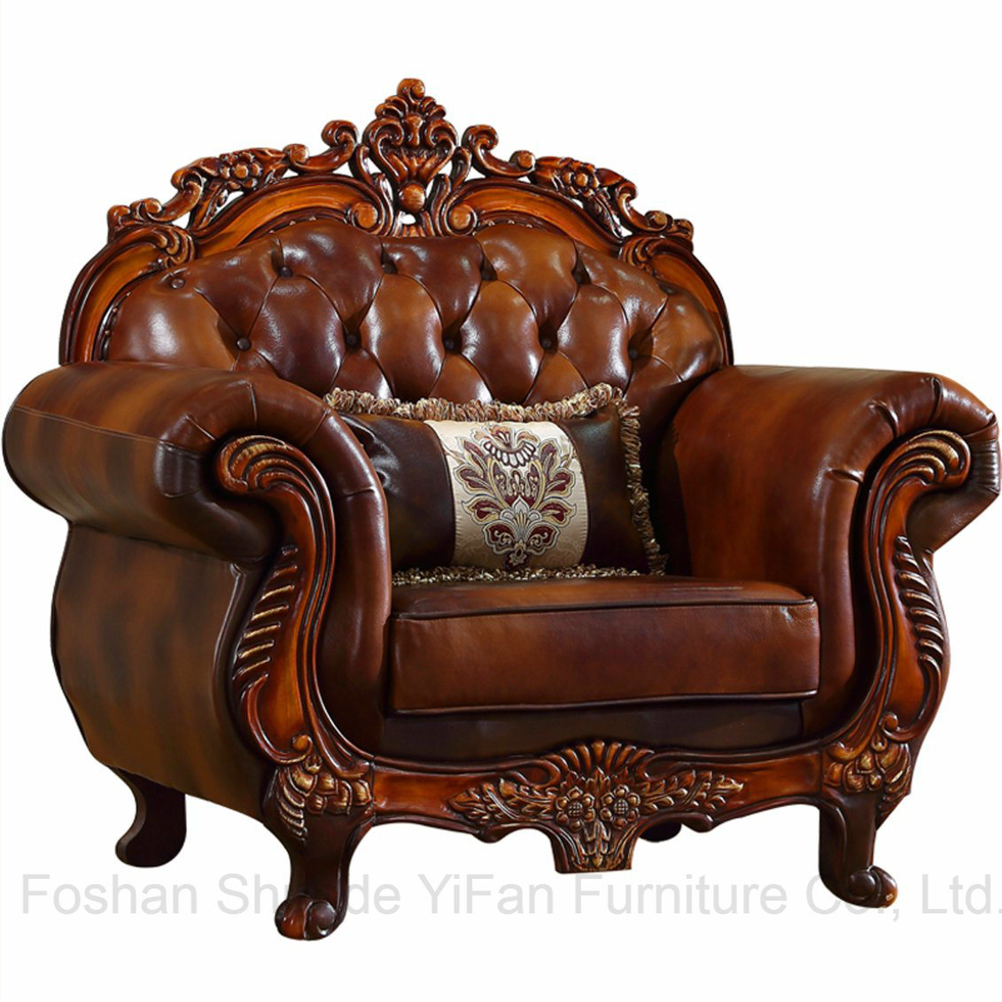 Leather Sofa with Wooden Table for Living Room Furniture (619)