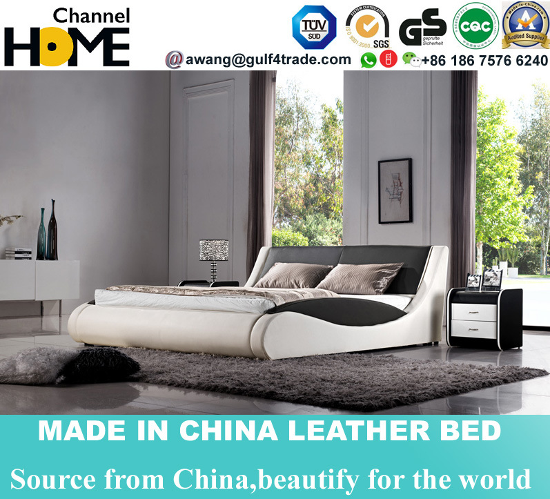 Hot-Selling Fashion European White Genuine Leather Bed (HC552)