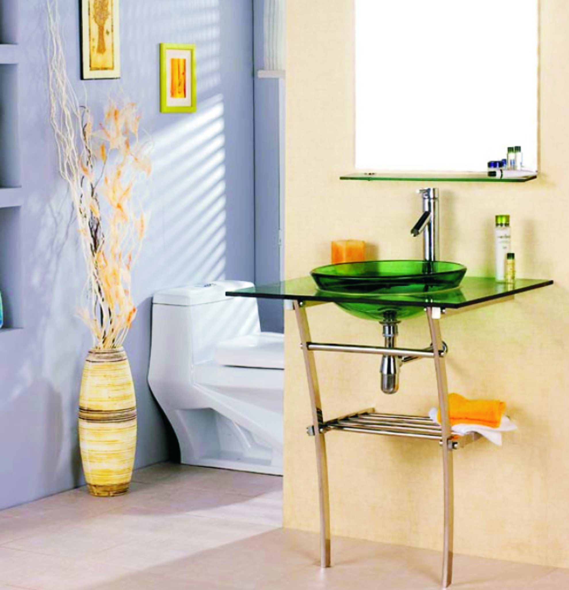 Tempered Glass Washbasin with Stainless Steel Stand