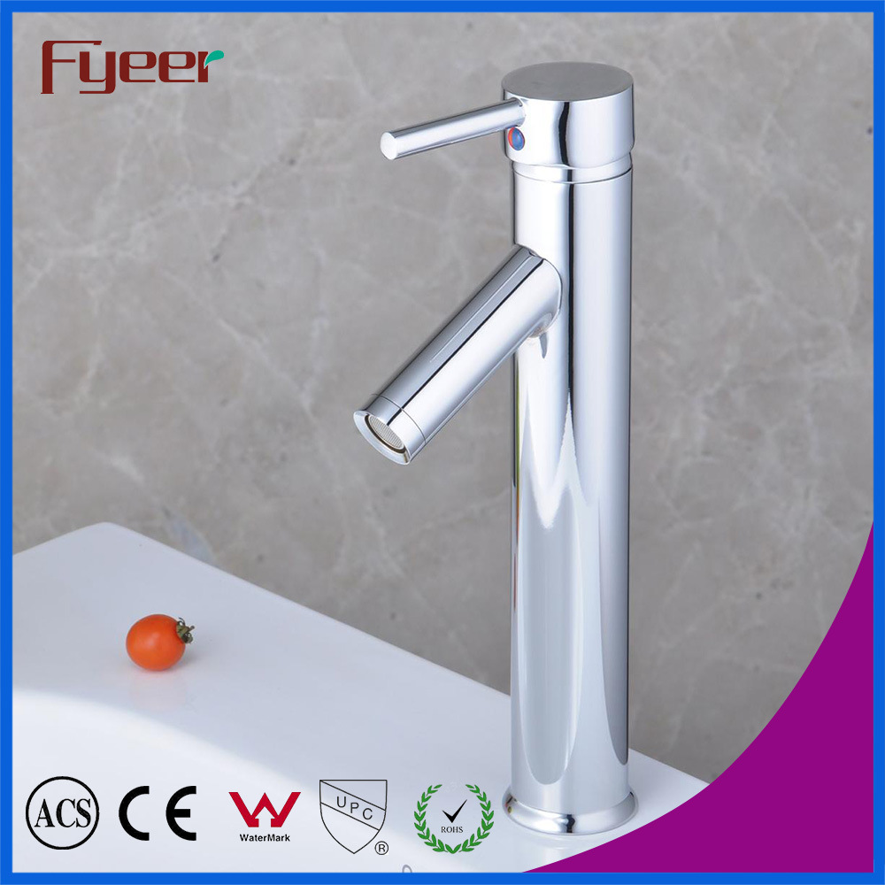 Fyeer Chrome Plated High Body Downward Long Spout Single Handle Wash Basin Faucet Sink Water Mixer Tap Wasserhahn