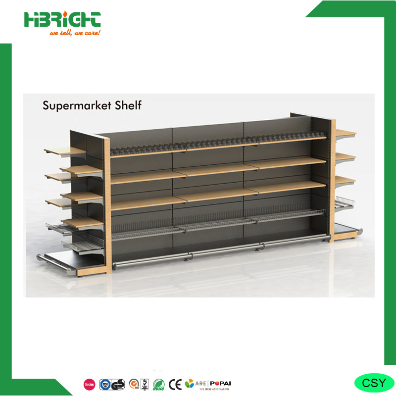 Metal Wood Gondola Supermarket Display Shelf