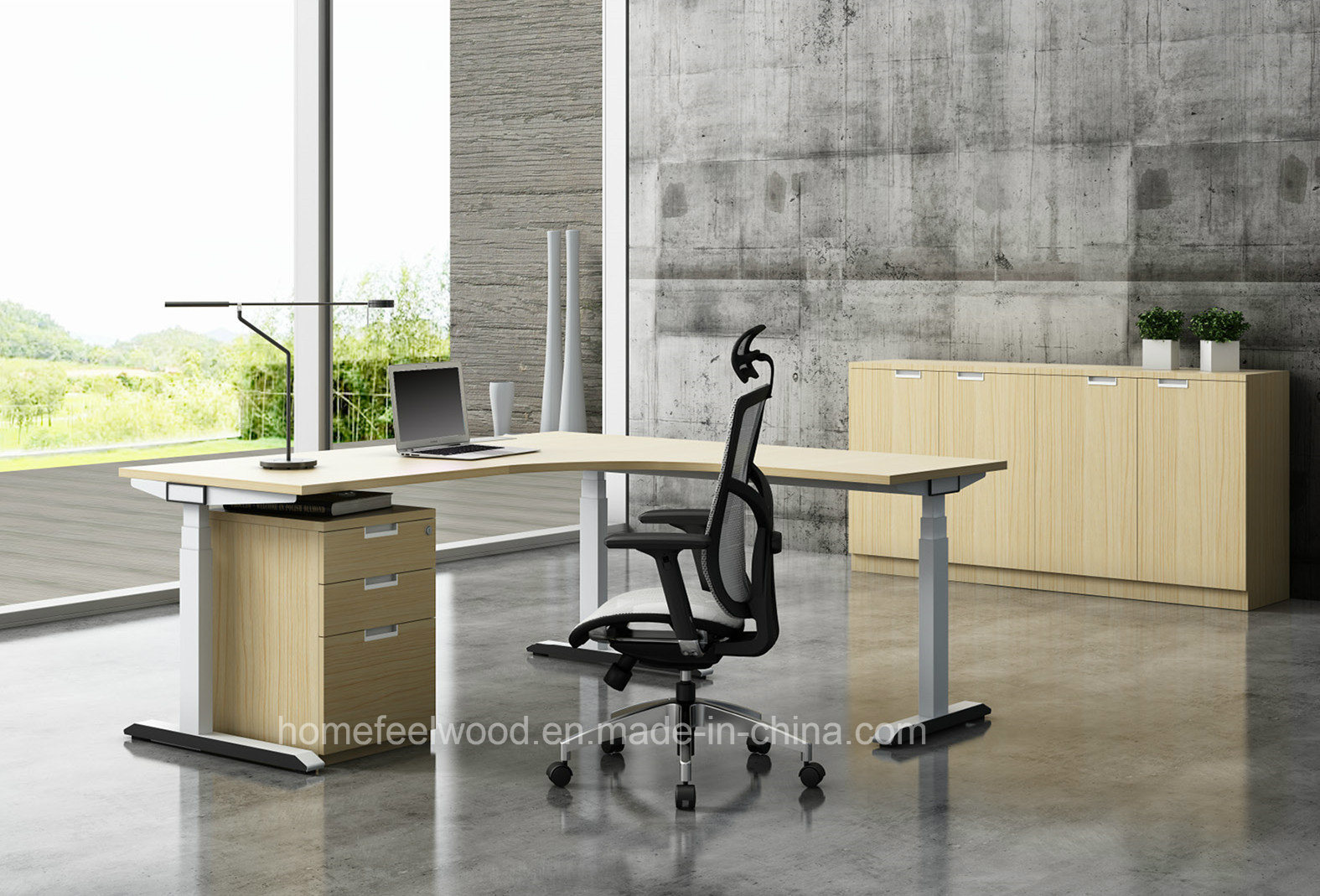 Modern L Shape Office Table Electric Height Adjustable Desk (HF-YZT023)