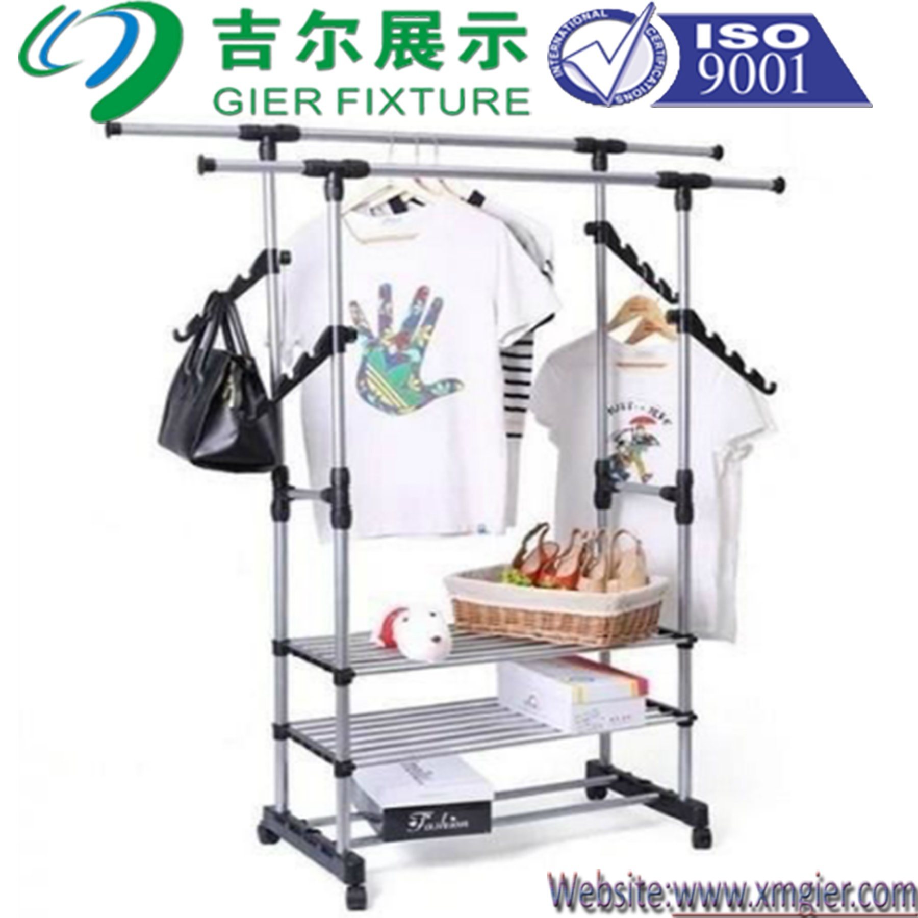 Steel Rack Multifunctional Garment Display Stand Clothes Hanging Shelf (GDS-065)