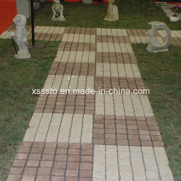 Mixed Color Granite Granite Paving Stone-Cobble Stone/Cube Stone on Mesh