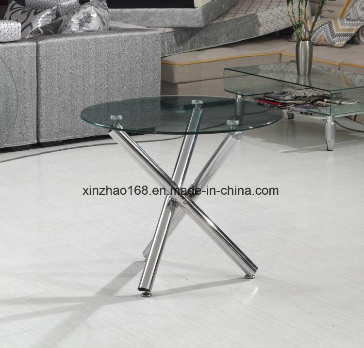 Round Stainless Steel Leg Round Glass Table