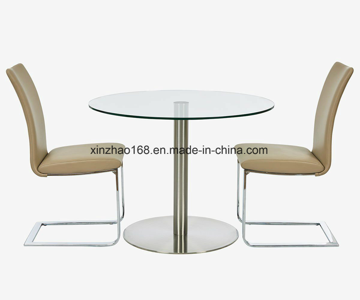 Modern Tempered Glass Coffee Stainless Steel Round Glass Dining Table