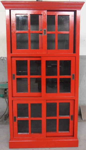 Antique Furniture Red Wooden Sliding Door Cabinet Lwa536-1