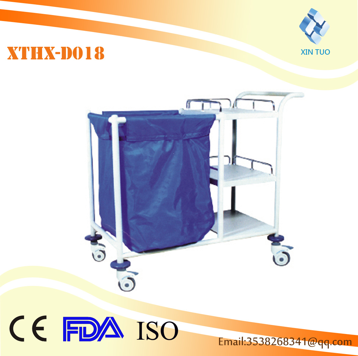 Factory Direct Price Hospital Waste Trolley with Storage Bag for Nurse Morning Checking