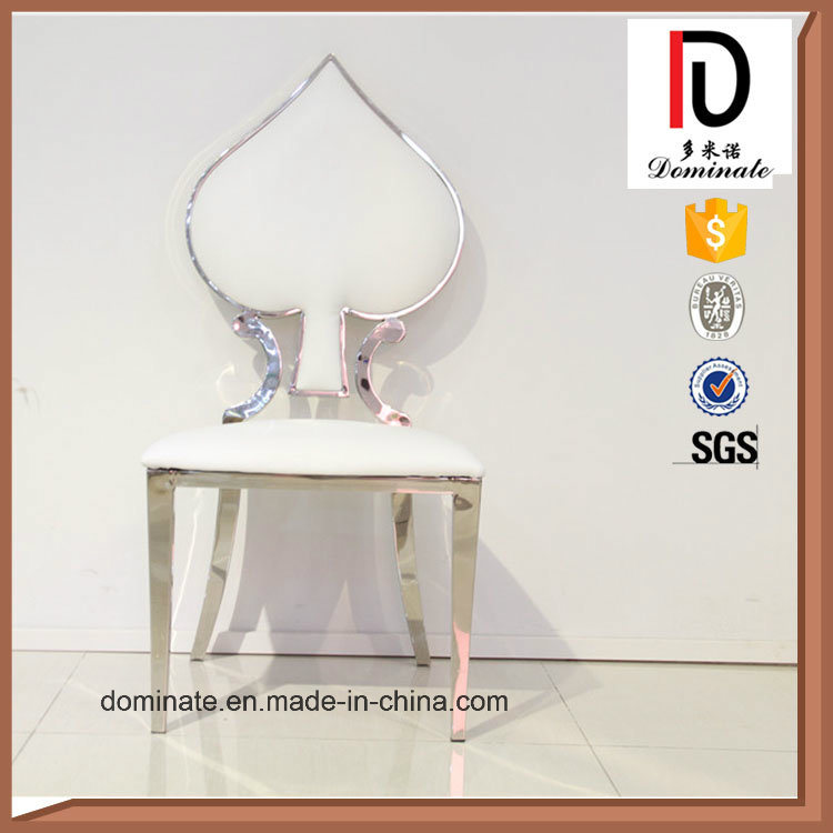 Poker Style Shape Stainless Steel White Leather Wedding Chair