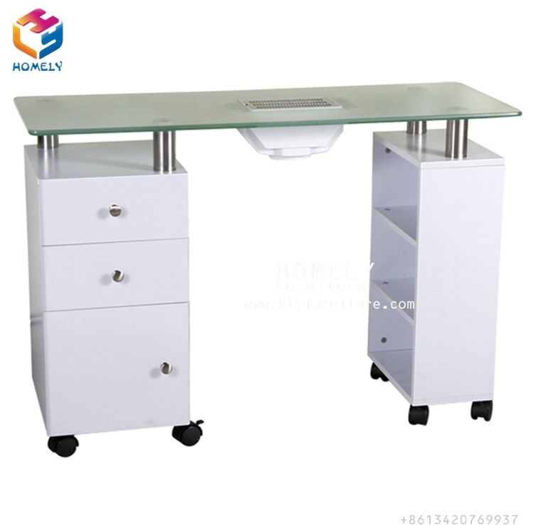 Nail Salon Furniture Glass Top White Manicure Table Nail Shop