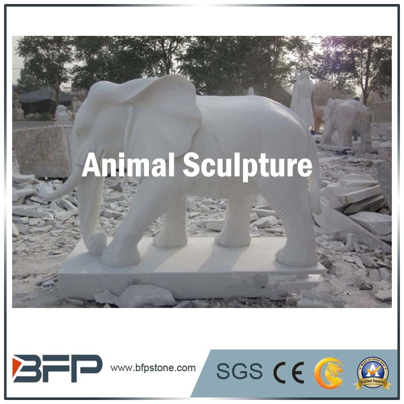 White Granite Animal Statue Elephant Statue for Garden Decoration