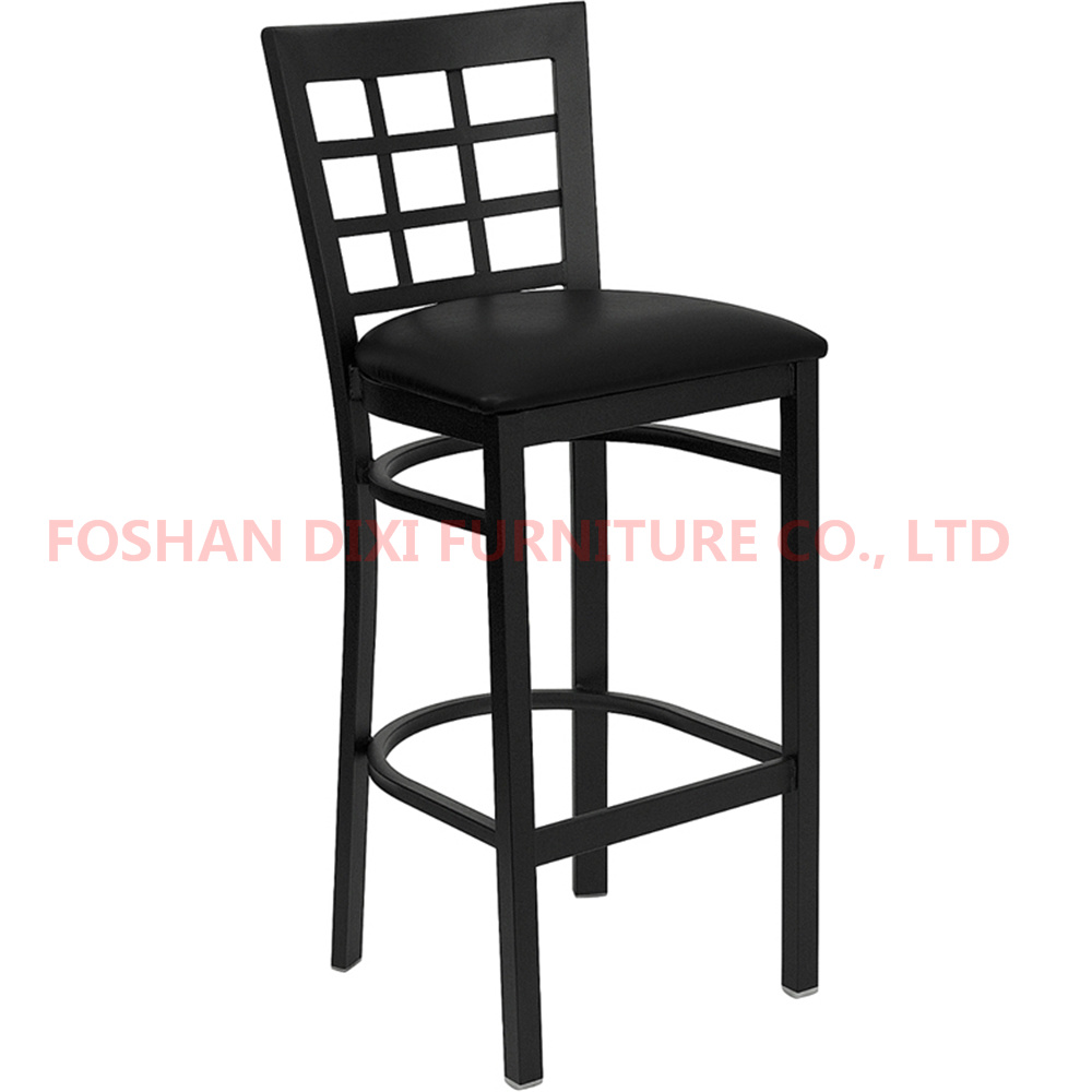 Bar Furniture Window Back Metal Restaurant Barstool with Black Vinyl Seat