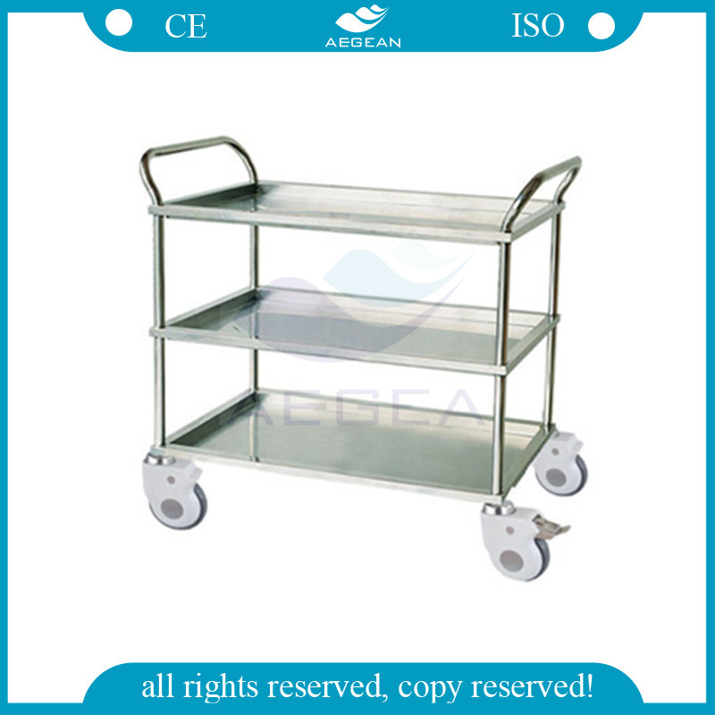 AG-Ss022A Hospital Used Sample Three Stainless Steel Trays Crash Cart Medical Trolley