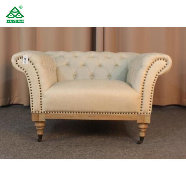 European Style Hotel Lobby Sofa, Antique Crushed Velvet Sofa Oak Wood